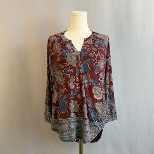 Lucky Brand Burgundy and Blue Floral Blouse